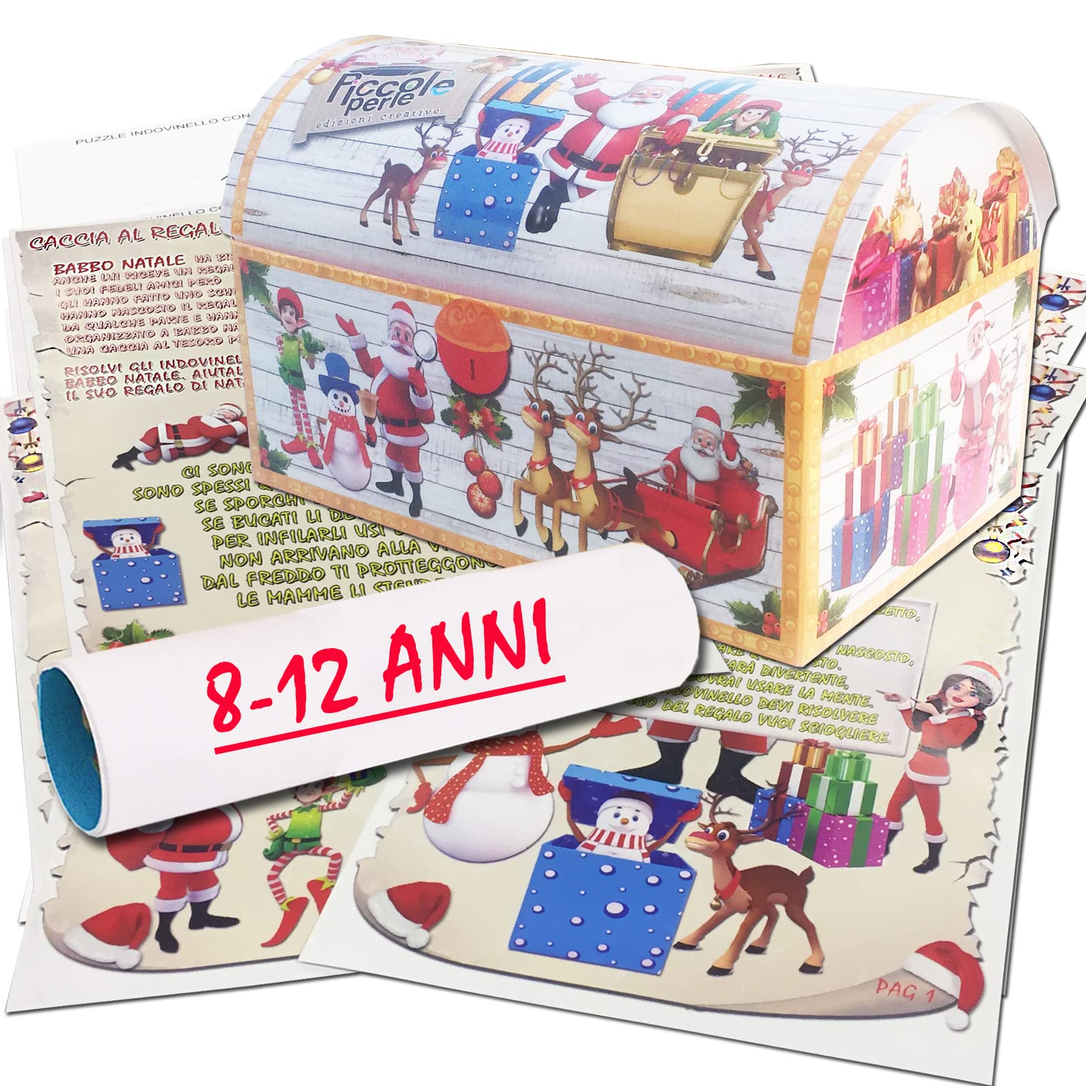 Caccia al tesoro natalizia in scatola per casa 8-12 anni - Giochi natalizi per bambini - Caccia al regalo di Babbo Natale - Caccia al tuo regalo di Natale - Giochi di natale per bambini