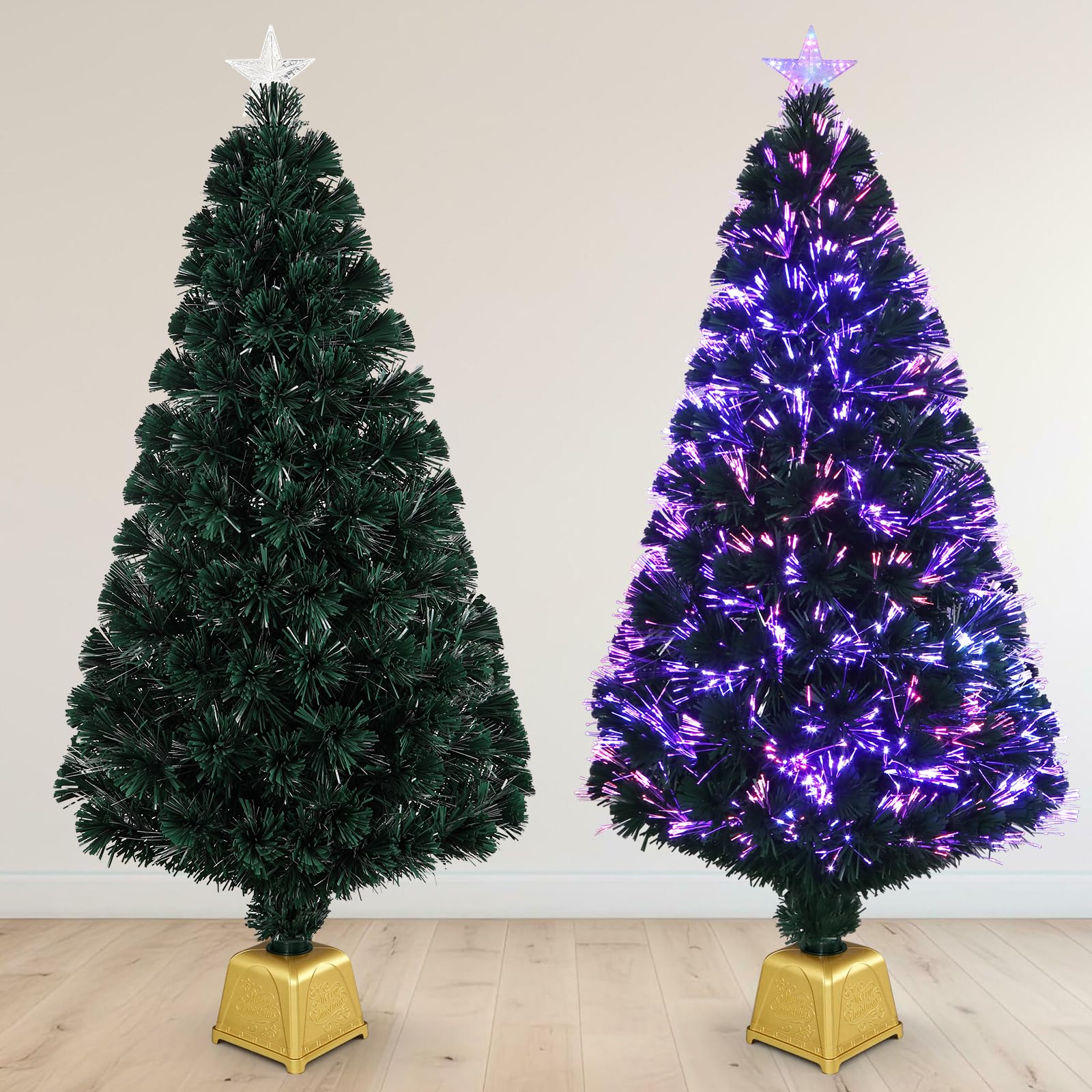 Albero di Natale artificiale verde in fibra ottica, 1,2 m, con supporto