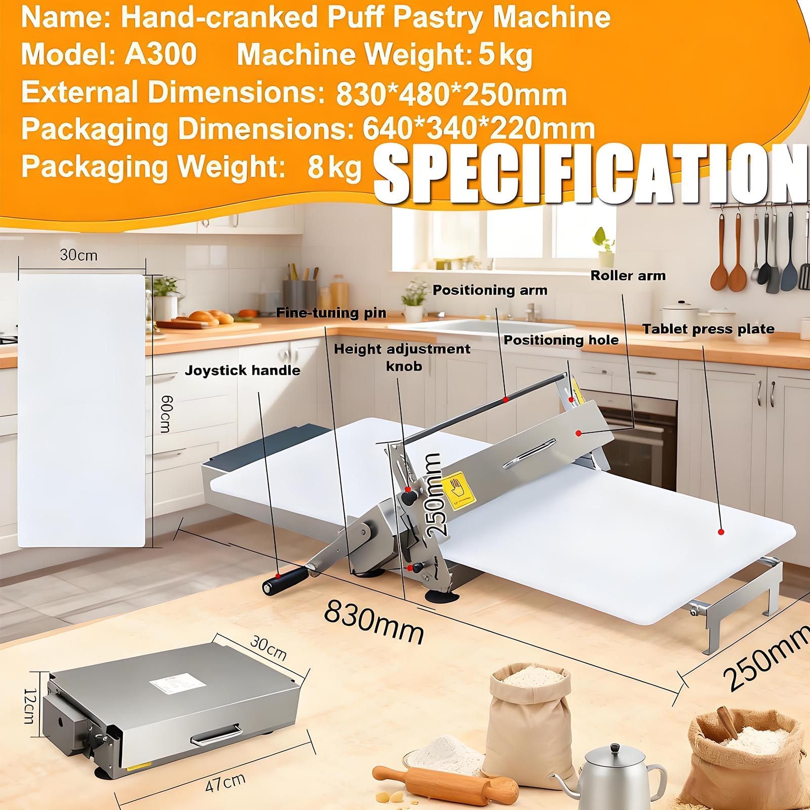 Laminadora De Masa Manual, Rodillo De ReposteríA Plegable Mejorado Con Grosor Ajustable De 0 A 25mm, Prensa De Masa De Acero Inoxidable Y Laminadora De Croissants Para PanaderíAs A