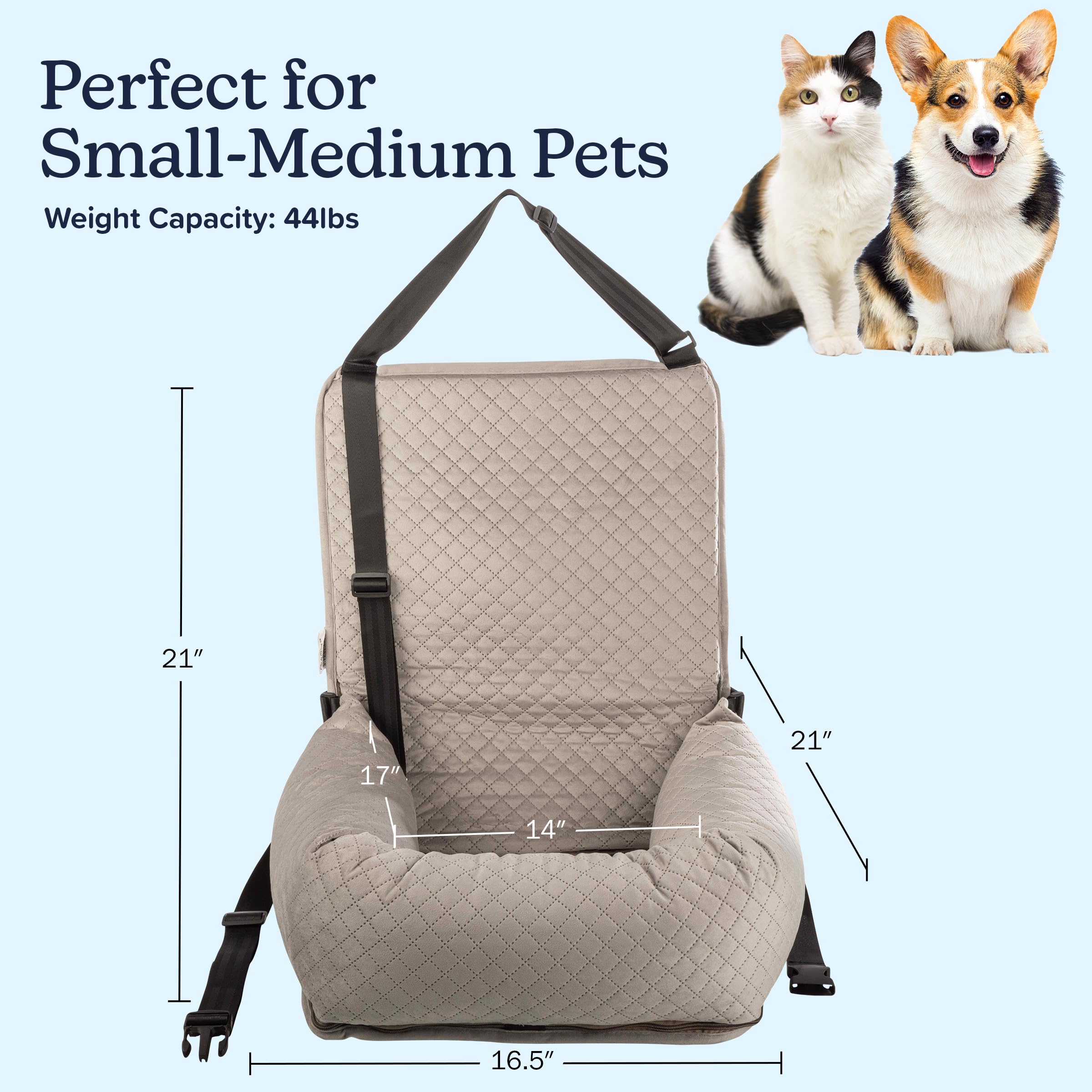 Dog Car Seat - Dog Car Seats for Small to Medium Dogs and Cats up to 44lbs - Pet Travel Accessories with Tether and Removable Washable Cover - Pet Booster Seat for Front or Back by PETMAKER (Gray) - image 4