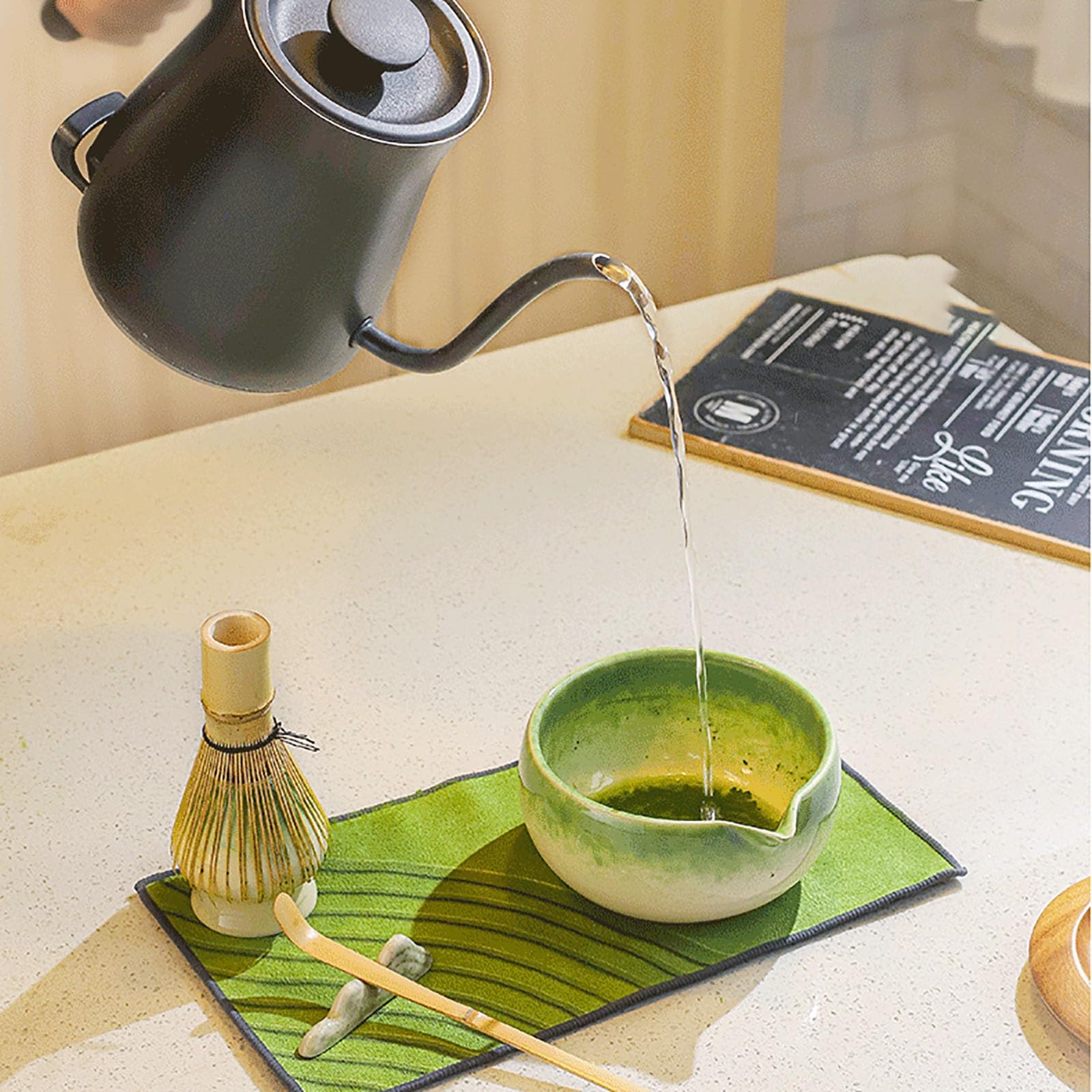 Juego de batidor de matcha de alta calidad, batidor tradicional de bambú, cuchara de té Chashaku, cuchara de té, cuenco y tamiz para una auténtica preparación japonesa de matcha