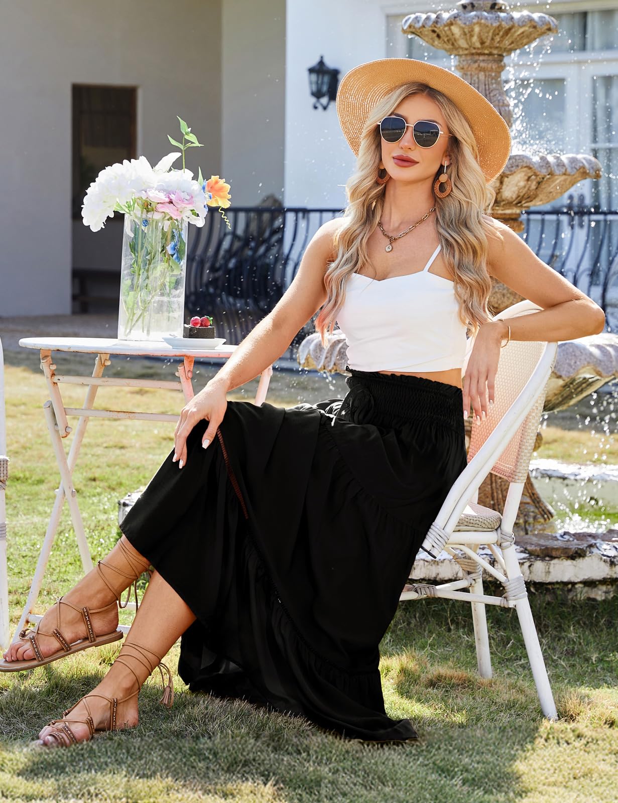 HEEKPEK Faldas Mujer Verano Cintura Alta Largas Falda Bohemia Maxi Corte A Falda Básica de Faldones para Vacaciones Playa Casual