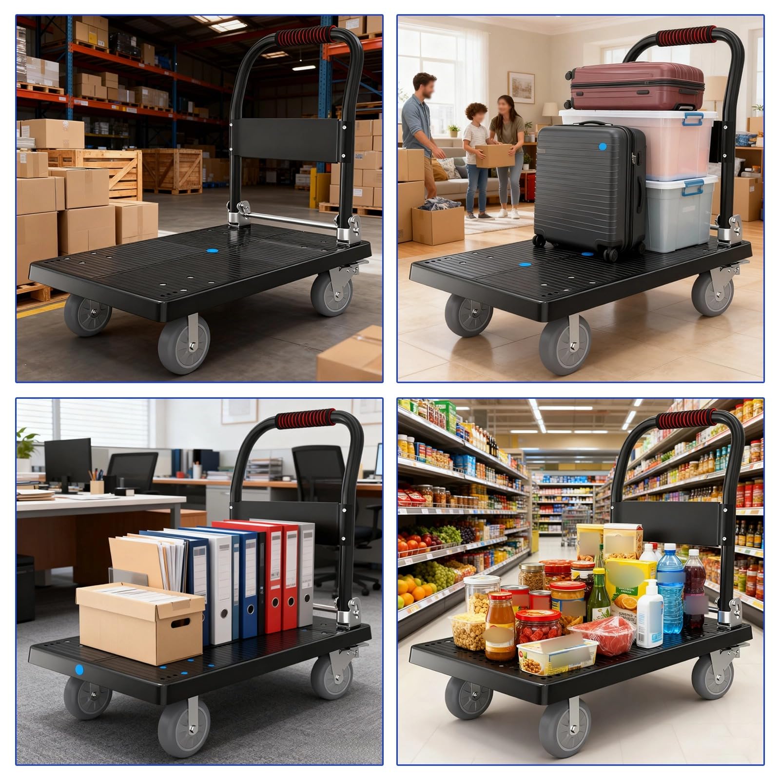 Carrello a spinta con piattaforma pieghevole, Carrello Richiudibile Pieghevole Tuttofare Portata 300kg Facile Trasporto E Sollevamento Pesante (88×58cm)
