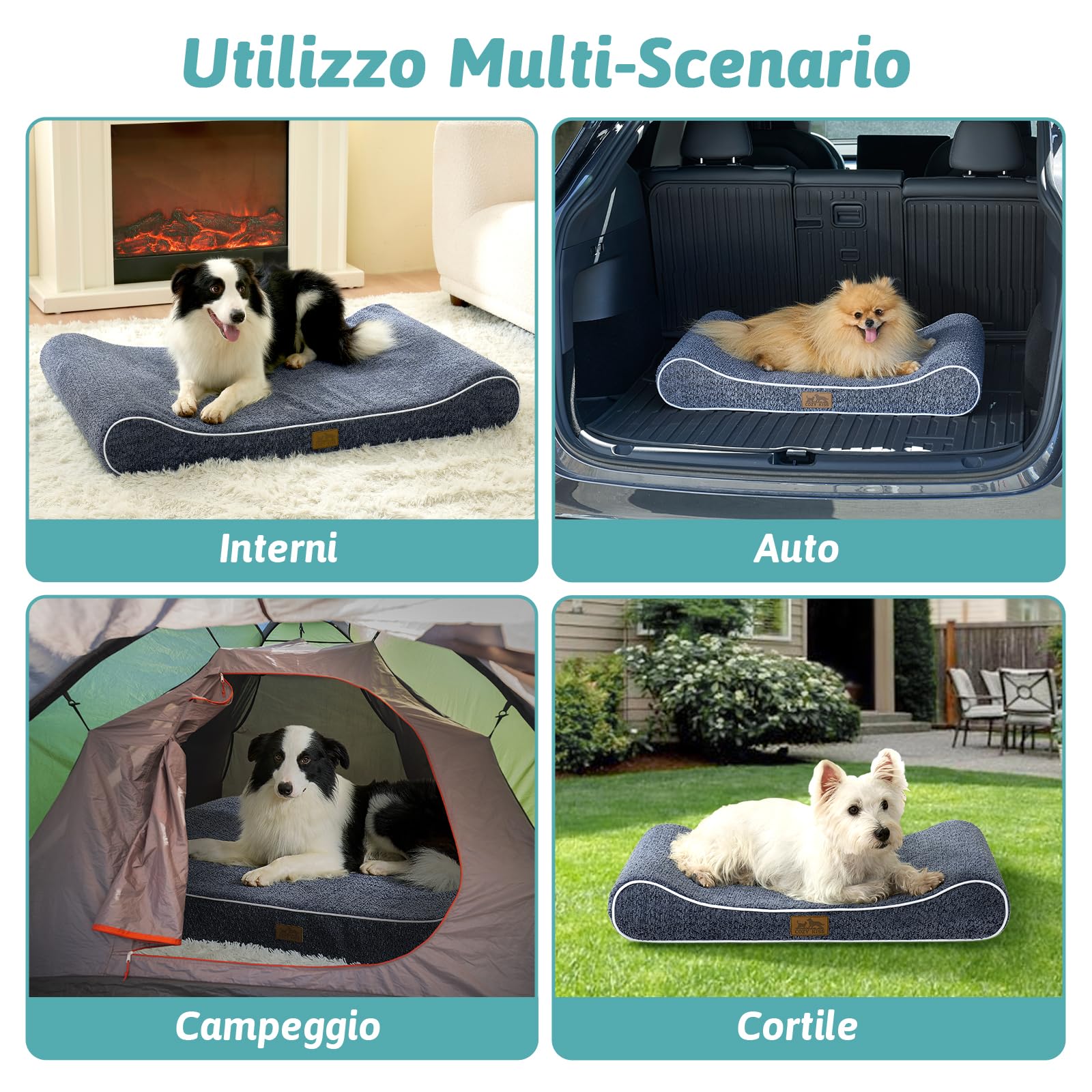 COZY KISS Cuccia per Cani Lavabile, 114x76x15cm, con Bordo Rialzato - Materasso Ortopedico per Cani a Forma di Barca, Impermeabile e Antiscivolo, Adatto ad Animali Domestic fino a 43kg, Blu