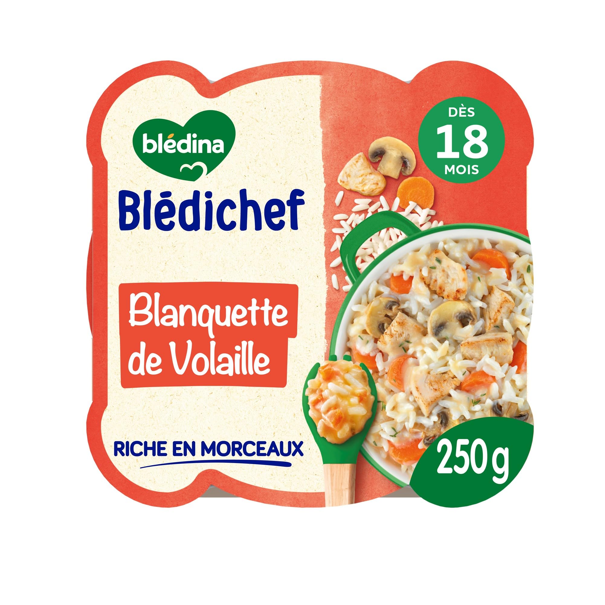 Blédina - Blédichef - Repas Bébé 18 Mois - 9 Plats Blanquette de Volaille - Petits Morceaux - 100% Ingrédients d'Origine Naturelle - Dès 18 Mois - 9 Assiettes 250g (L'emballage peut varier)