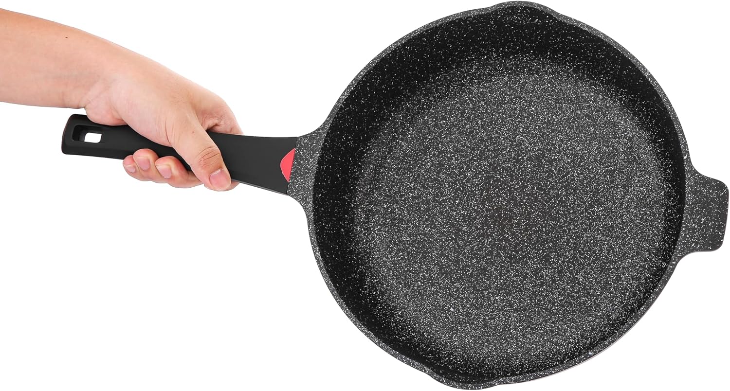 11 Inch Non Stick Deep Frying Pan Granite Coated with Pour Spout - Lightweight 4.27 Quart Skillets and Frying Pans with Comfort Stay Cool Grip Handle - Induction Compatible PFOA Free Cookware