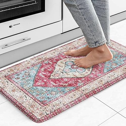 Miniatura 26 de KIMODE - Tapetes de cocina antifatiga, 2 unidades, navideños, estilo rústico, acolchados, para lavandería, oficina, fregadero, color rojo, 17 x 47