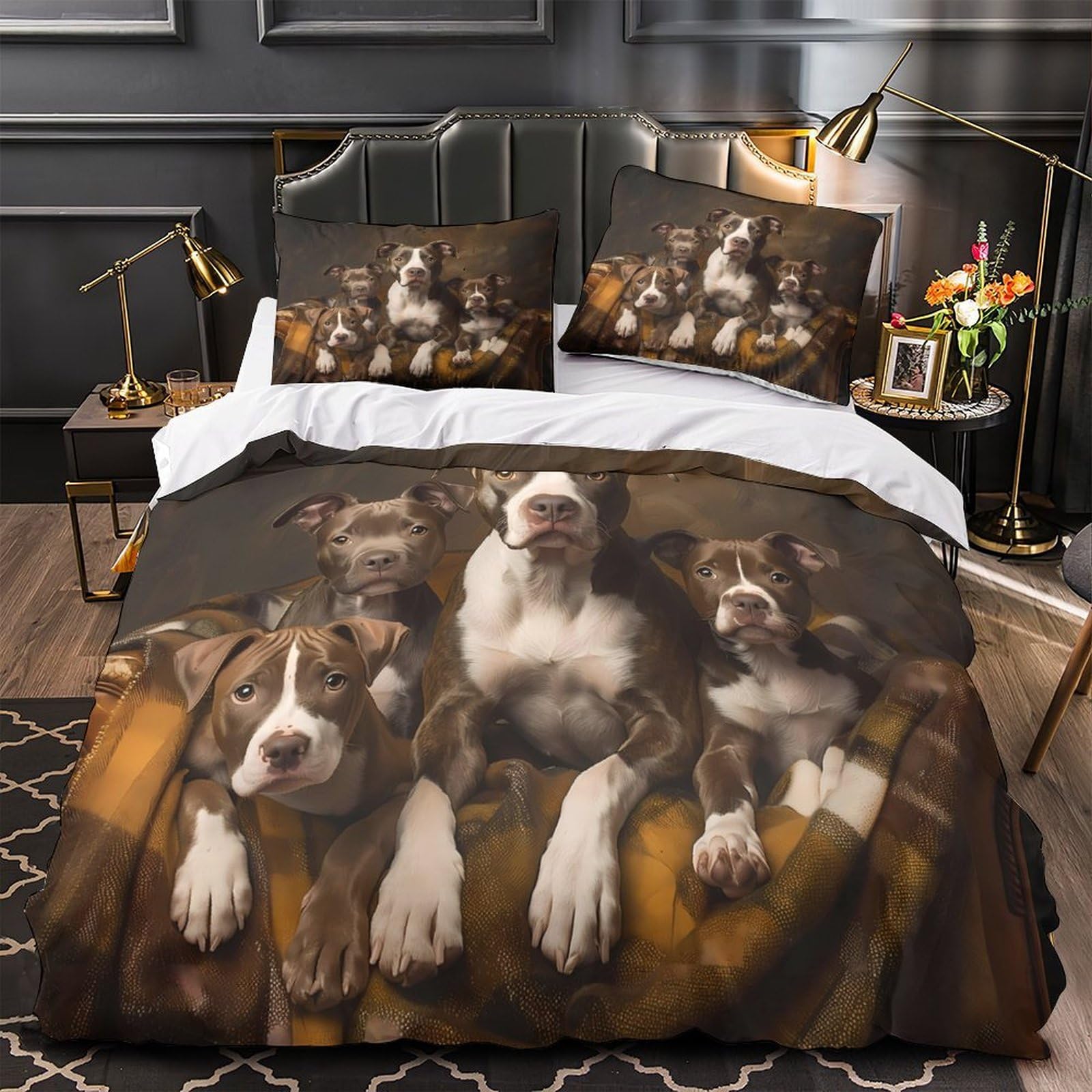 Housse de couette pitbull 3D en microfibre premium 200x200cm pour un lit double ultra doux