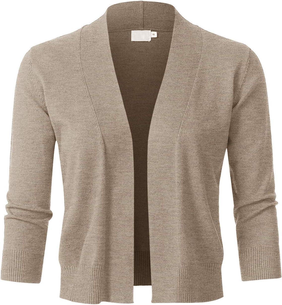 Womens Classic 3/4 Sleeve Open Front Cropped Bolero Cardigan (S~3XL)