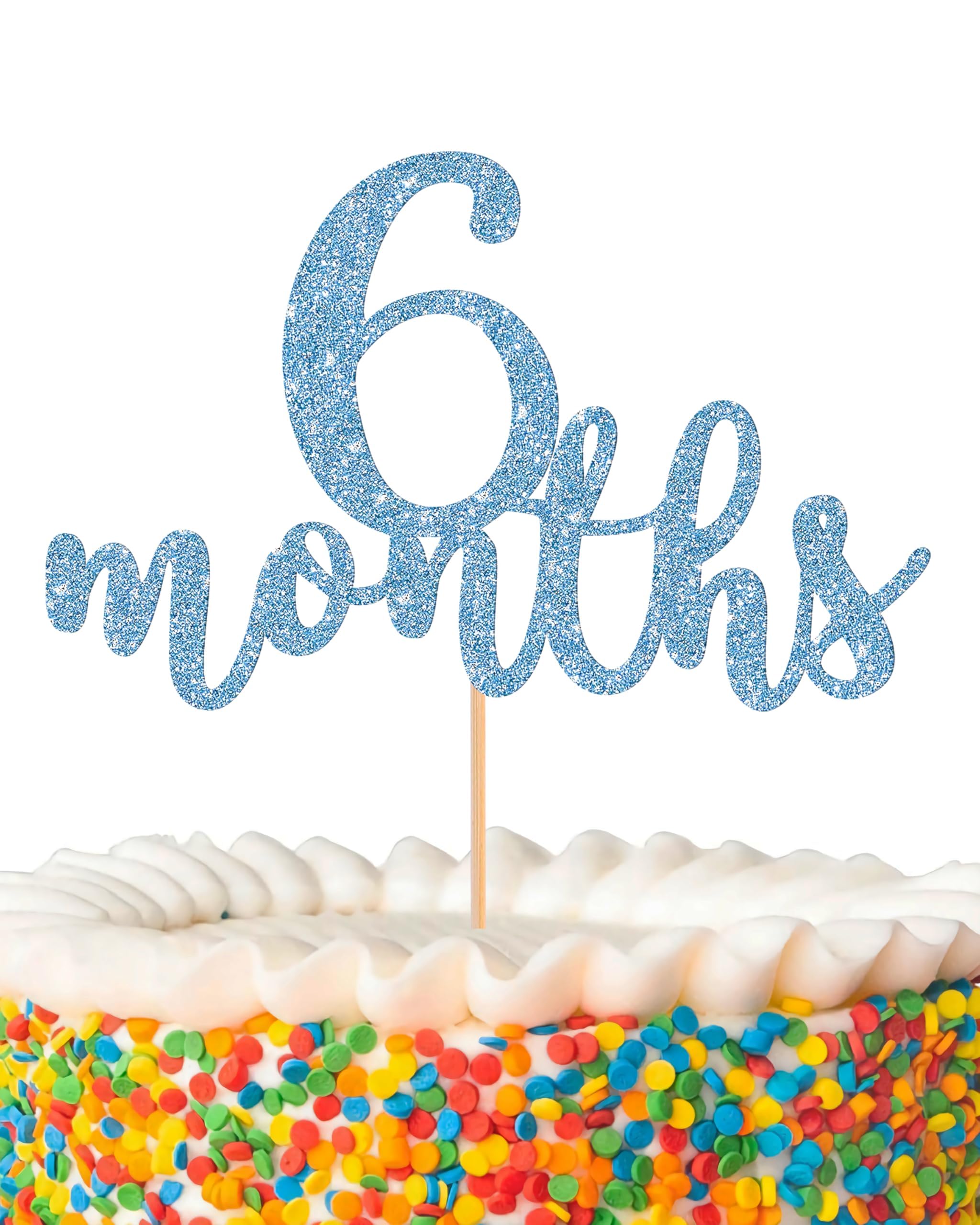 6 Months Cake Topper - Golden Glitter 1/2 Birthday Cake Decorations, Perfect for Baby Shower/Gender Reveal Party/Baby Party Photo Booth Props (Sky