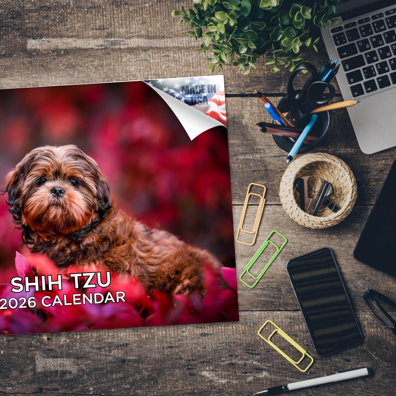 2024 2025 Shih Tzu Kalendarz - Miesięczny kalendarz ścienny z rasą psów, 30 x 45 cm, otwarty, gruby papier bez przebarwień, prezent - akademicki planer nauczyciela, kalendarz, organizowanie i