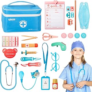 UNIH Doctor Kit for Kids, 30 Pieces Doctor Toys Medical Kit, Wooden Doctor Playset ,Doctor Kit for Toddlers 3-5, Toddler Girl Toys Gifts for 3 4 5 Year Old Boy Girl