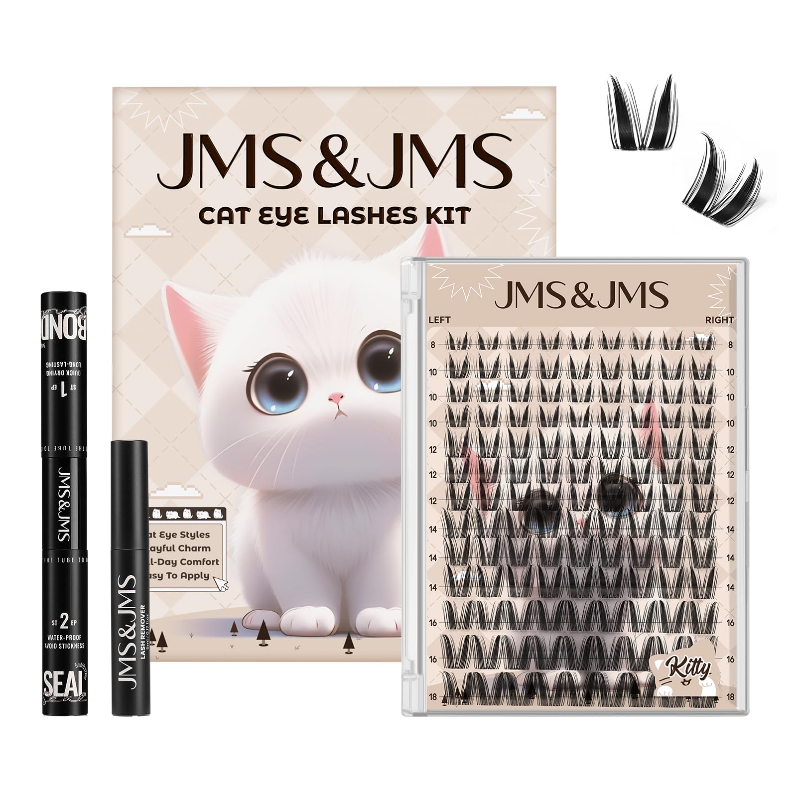 JMS&JMS Kit di 117 ciuffetti di ciglia finte Cat Eye, fascia invisibile, con applicatore per ciglia e applicatore per ciglia, pennello per rimuovere le ciglia, kit di extension per ciglia per
