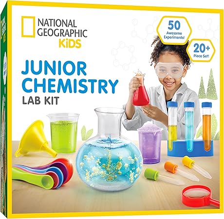 National Geographic Junior Chemistry Set - Complete Early Learning Lab Kit with 50 Science Experiments for Kids and 20+ Lab Tools, Chemistry Set, Science Experiments for Kids 4-6