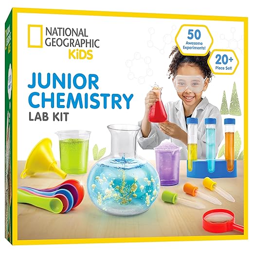 National Geographic Junior Chemistry Set - Complete Early Learning Lab Kit with 50 Science Experiments for Kids and 20+ Lab Tools, Chemistry Set, Science Experiments for Kids 4-6