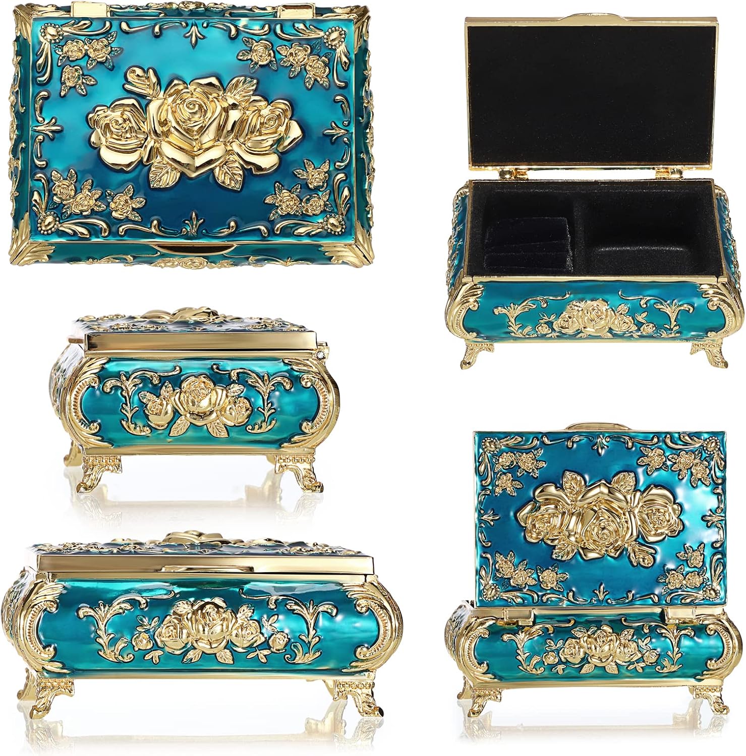 Hipiwe Vintage Metal Jewelry Box Small Treasure Chest Case Trinket Organizer Earrings Necklace Bracelet Storage Box Ring Box Holder Keepsake Box for Women - Image 9