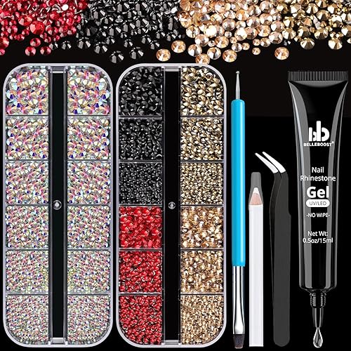 Diamantes de imitación para uñas, kit de manicura con pegamento de diamantes de imitación para uñas, cristal AB con parte trasera plana de varios