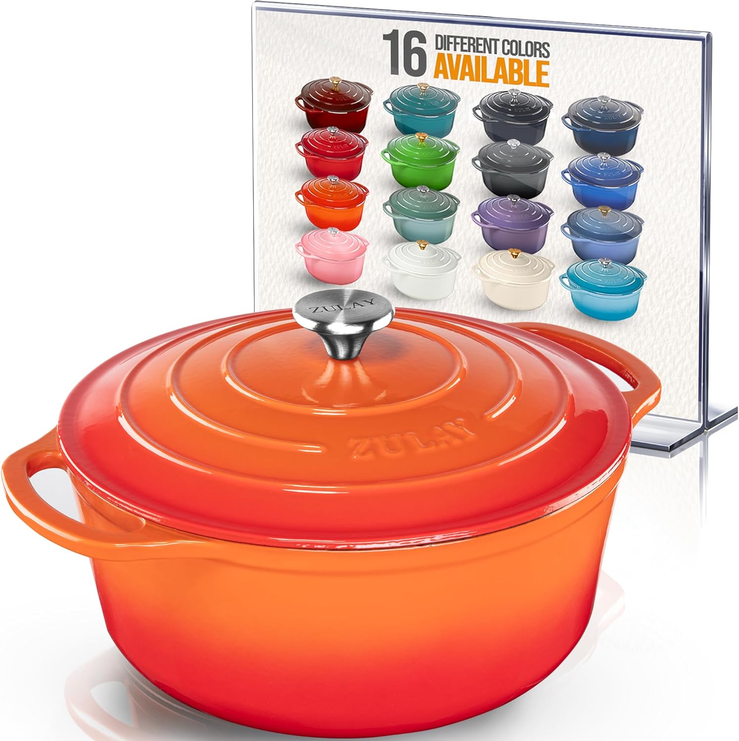 Zulay Kitchen 6 Quart Enameled Cast Iron Dutch Oven Pot with Lid  Premium Durability & Oven Safe up to 500F  Heavy Duty Cookware Perfect for Bread Baking, Stews, Braising & Roasting  Orange