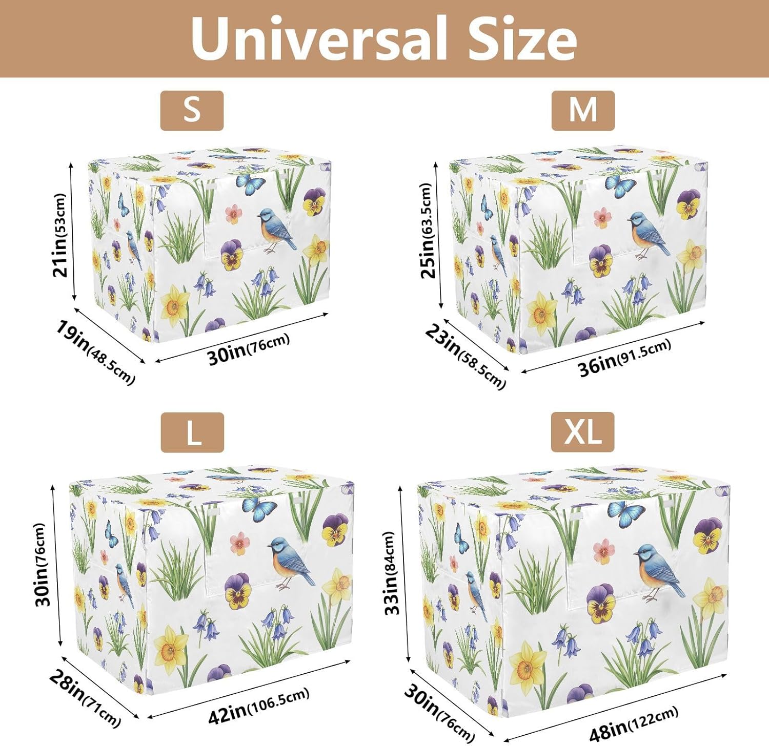 Watercolor Spring Flowers White Dog Crate Covers Breathable, S-XL Washable Covers for Pet Cages, Large