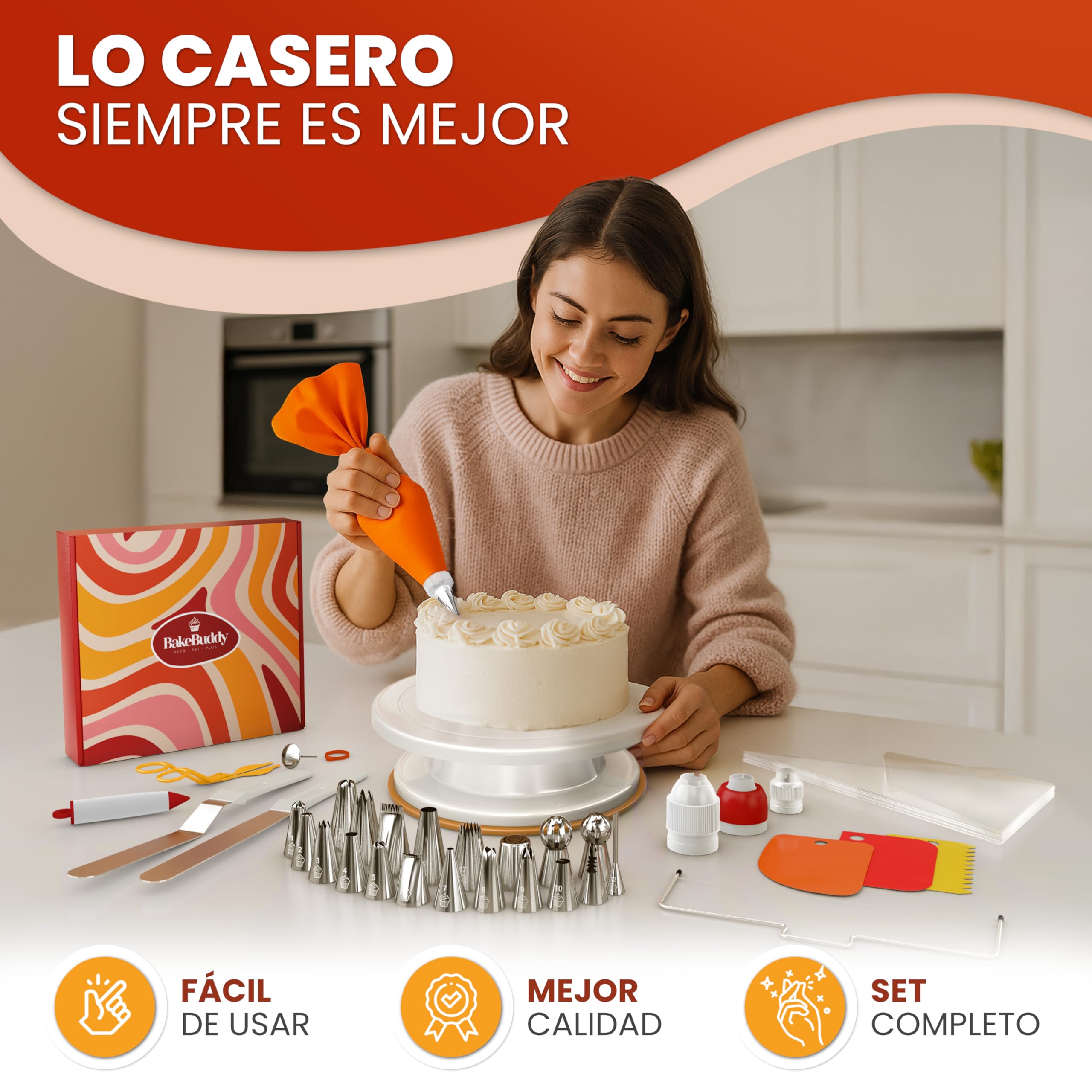 Kit Repostería y Pastelería 61 Piezas - Plato Giratorio Tartas Boquillas Acero Inoxidable Manga Pastelera Espátulas Utensilios