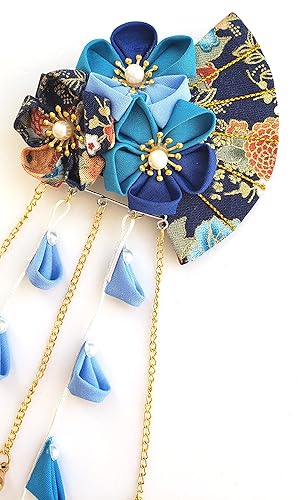 Miniatura 13 de CRB Fashion Womens Girls Kimono Traditional Tsumami Kanzashi Outfit Wedding Japanese Asian Yukata Hair Tie Flower Floral Sakura Fan Barrette Clip