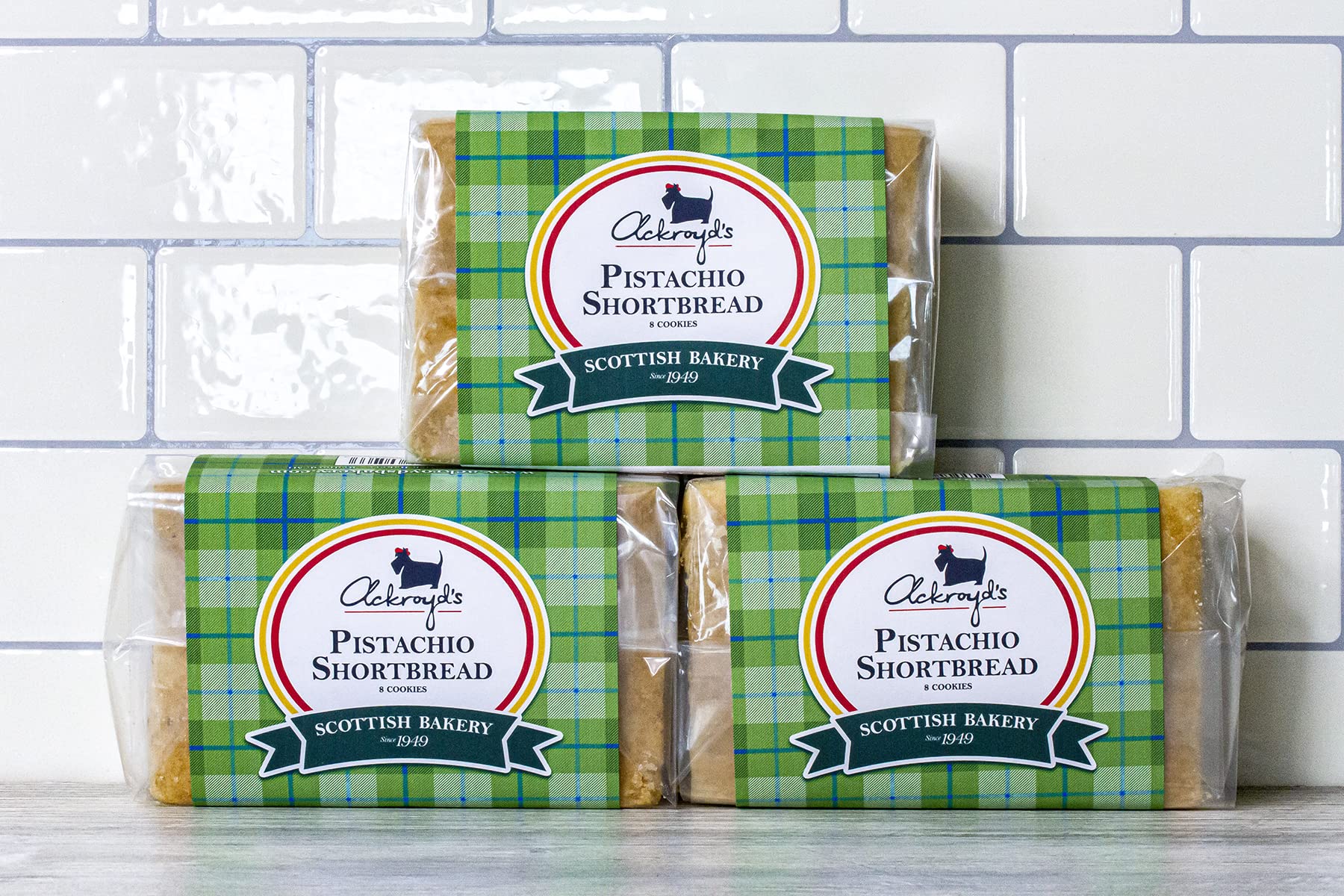 Ackroyd's Bakery Pistachio Shortbread - 3 Packs of 8 Cookies - Traditional Butter Scottish Butter Cookies with Chopped Pistachios