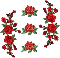Mabor 5Pcs Red Rose Flower Embroidered Patches - Sew-On Appliques for Jeans, Jackets, Bags, DIY Crafts & Clothing Decor