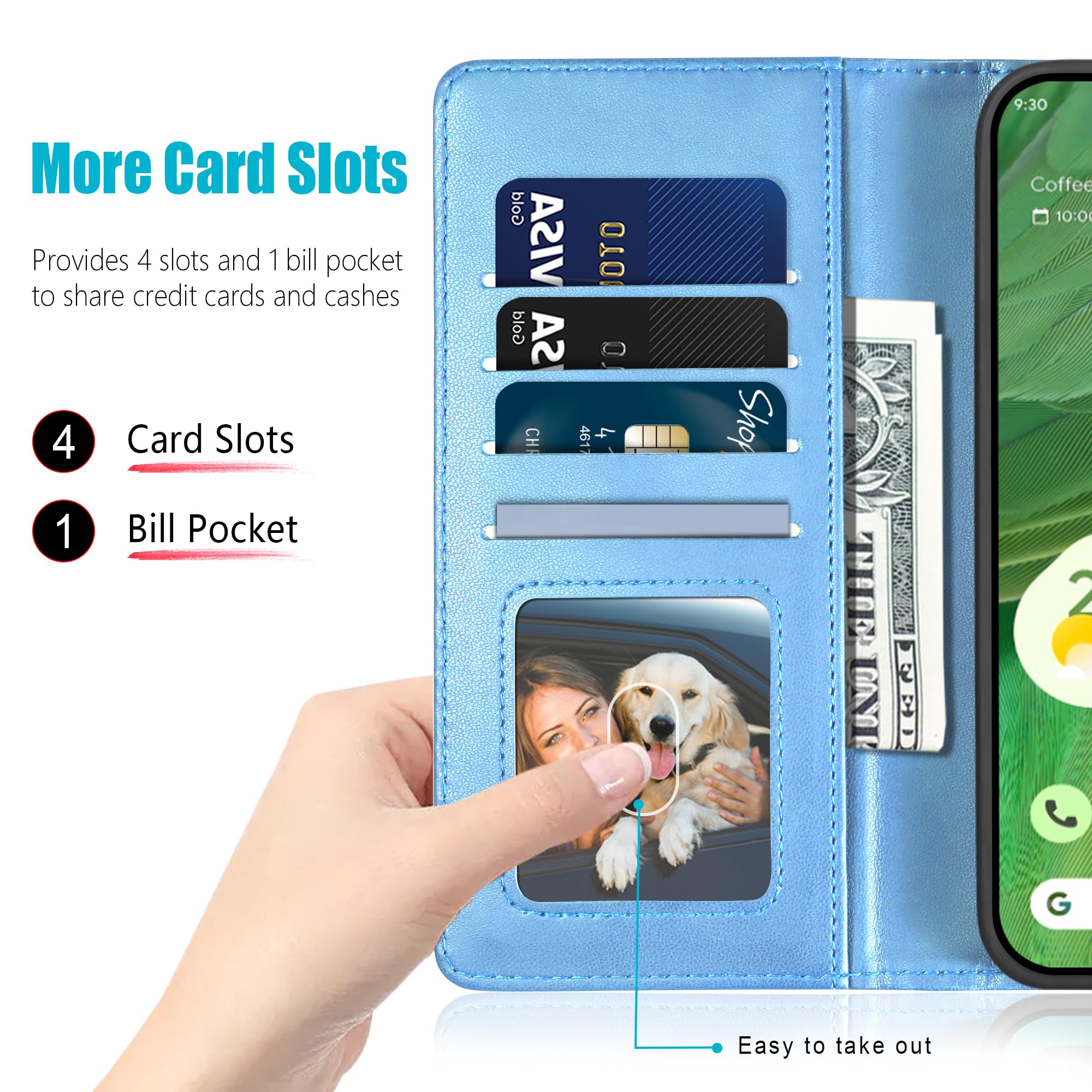 Kuafcase for Google Pixel 7 Case, 4 Card Slots Magnetic Closure Kickstand Shockproof Protective Phone Case for Google Pixel 7 - Image 2