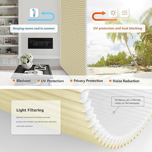 Miniatura 9 de No Tools No Tools - Persianas celulares sin cordón, con filtro de luz, persianas plisadas para ventana, 19 pulgadas de ancho x 36 pulgadas de alto,