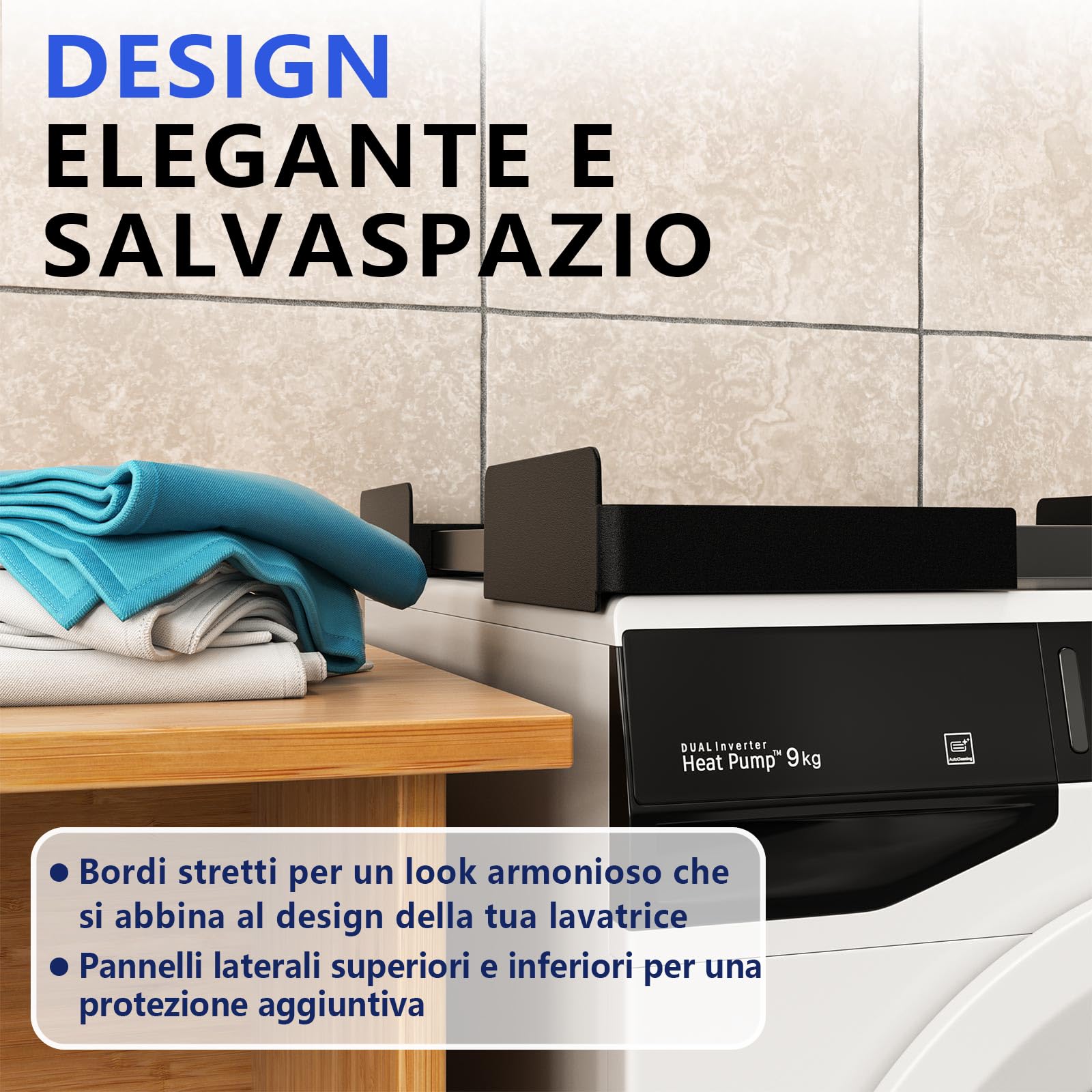 JHCHU Kit di impilamento universale per lavatrice e asciugatrice, Gamma di telaio regolabile 45~68cm, Offre soluzioni per impilare lavatrici e asciugatrici di diverse dimensioni (Nero)