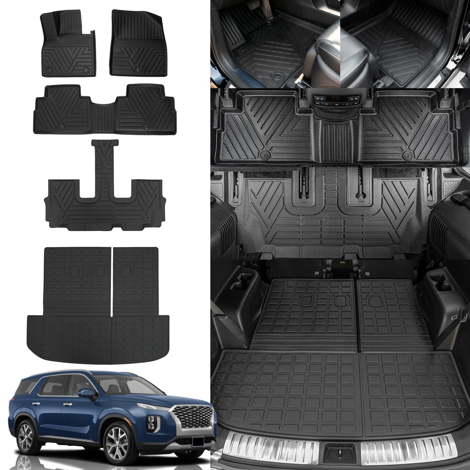 Rongtaod Floor Mats Compatible with 2020-2025 Hyundai Palisade Floor Liner Trunk Mat Cargo Mat Cargo Liner Back Seat Cover Protector 2024 Palisade