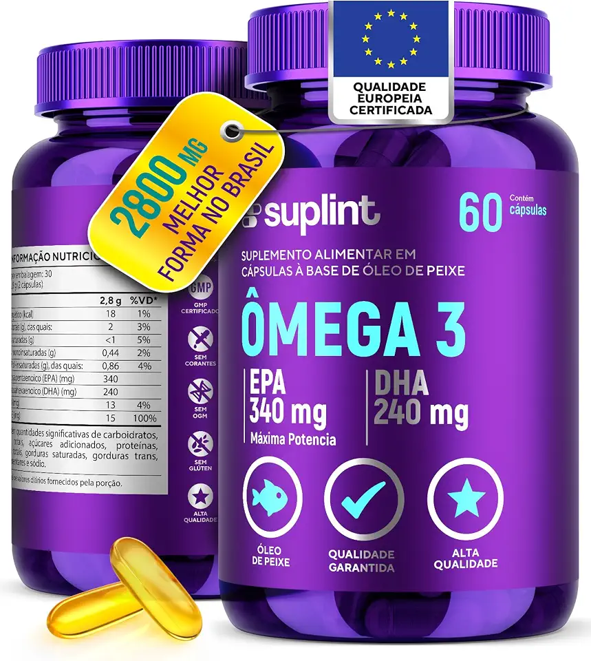 Ômega 3 2800 mg por Cápsula com Vitamina E | EPA & DHA de Óleo de Salmão | Alta Concentração | 60 Cápsulas
