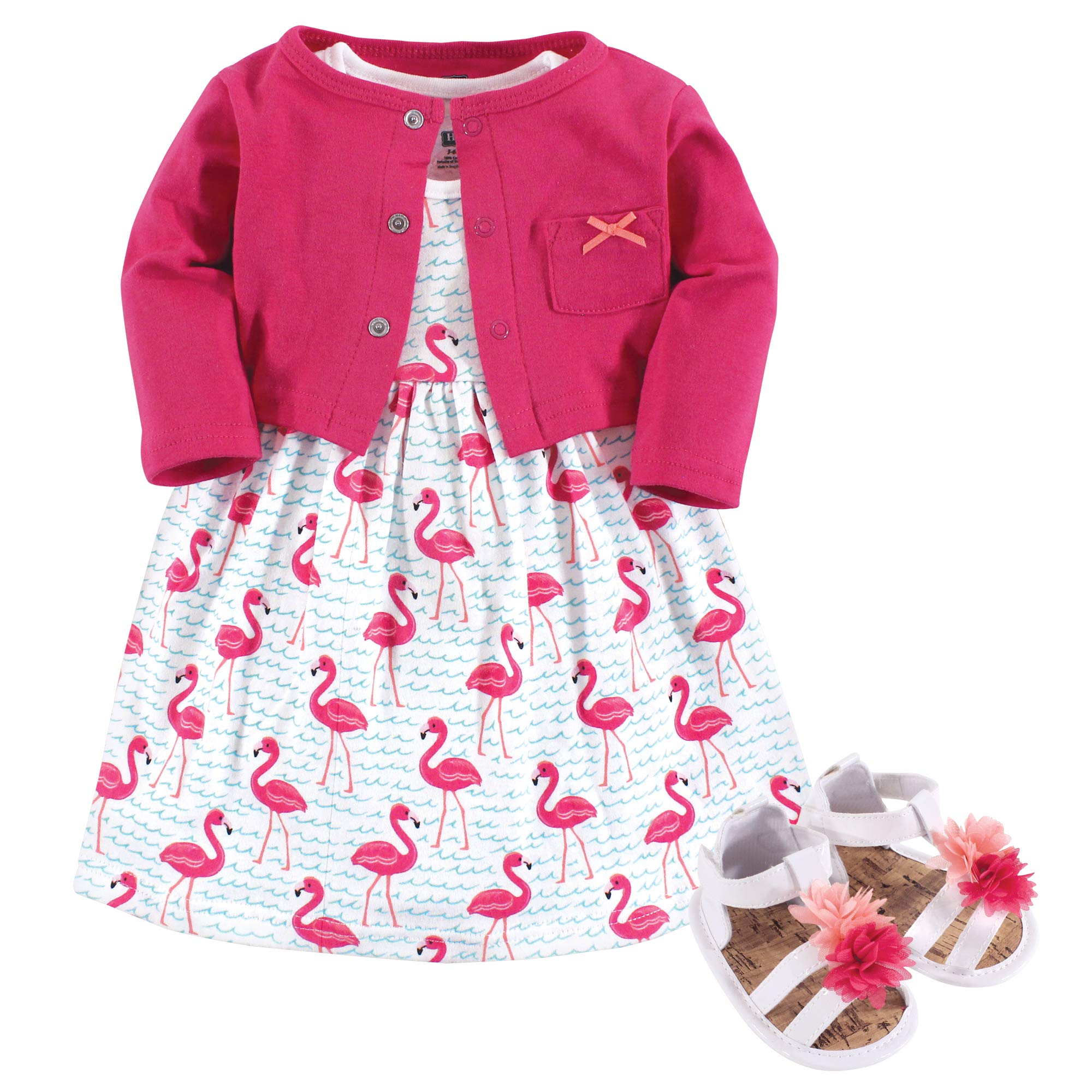 baby-girls Cotton Dress, Cardigan and Shoe Set Casual Dress