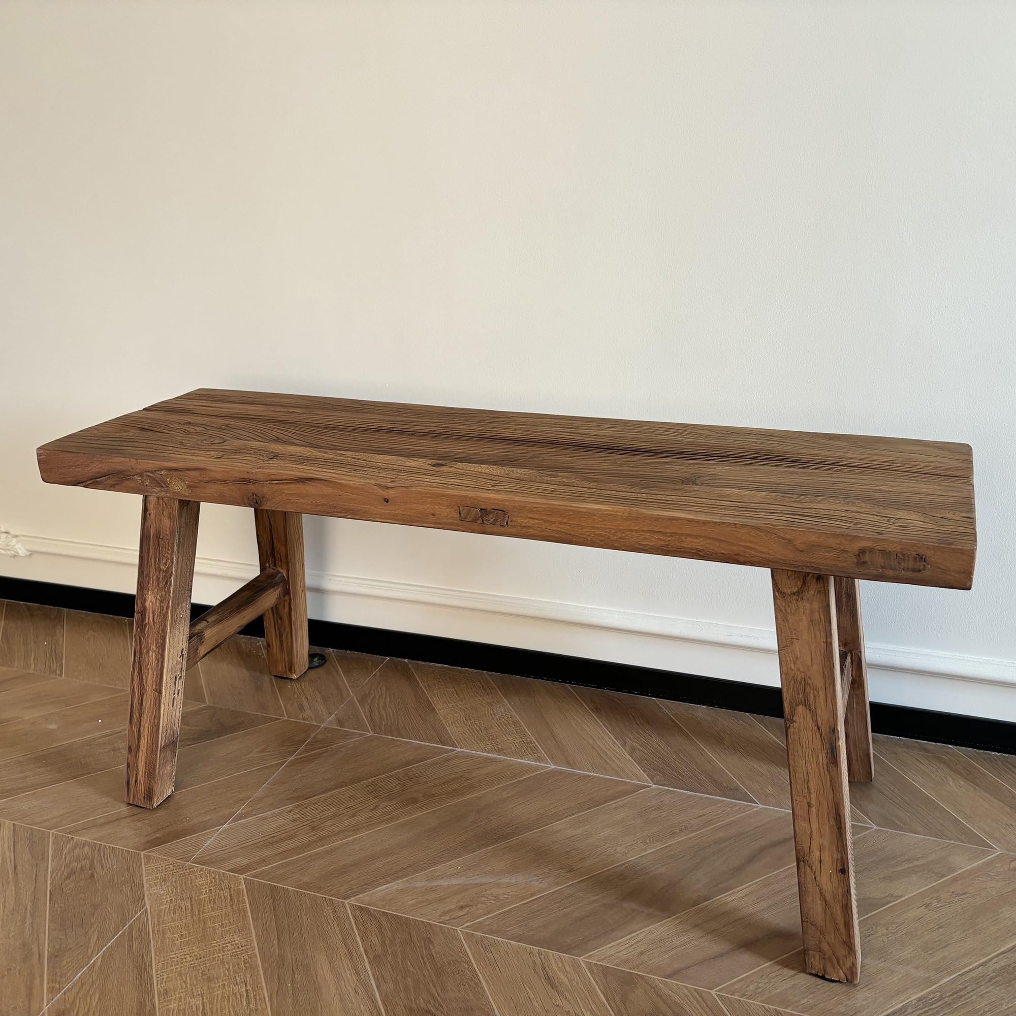Rustykalna ławka wiejska z litego drewna, wszechstronna, do jadalni i wejścia, do użytku wewnątrz / na zewnątrz, azjatyckie naturalne drewno, stylowa ławka do przedpokoju do sypialni i na koniec łóżka