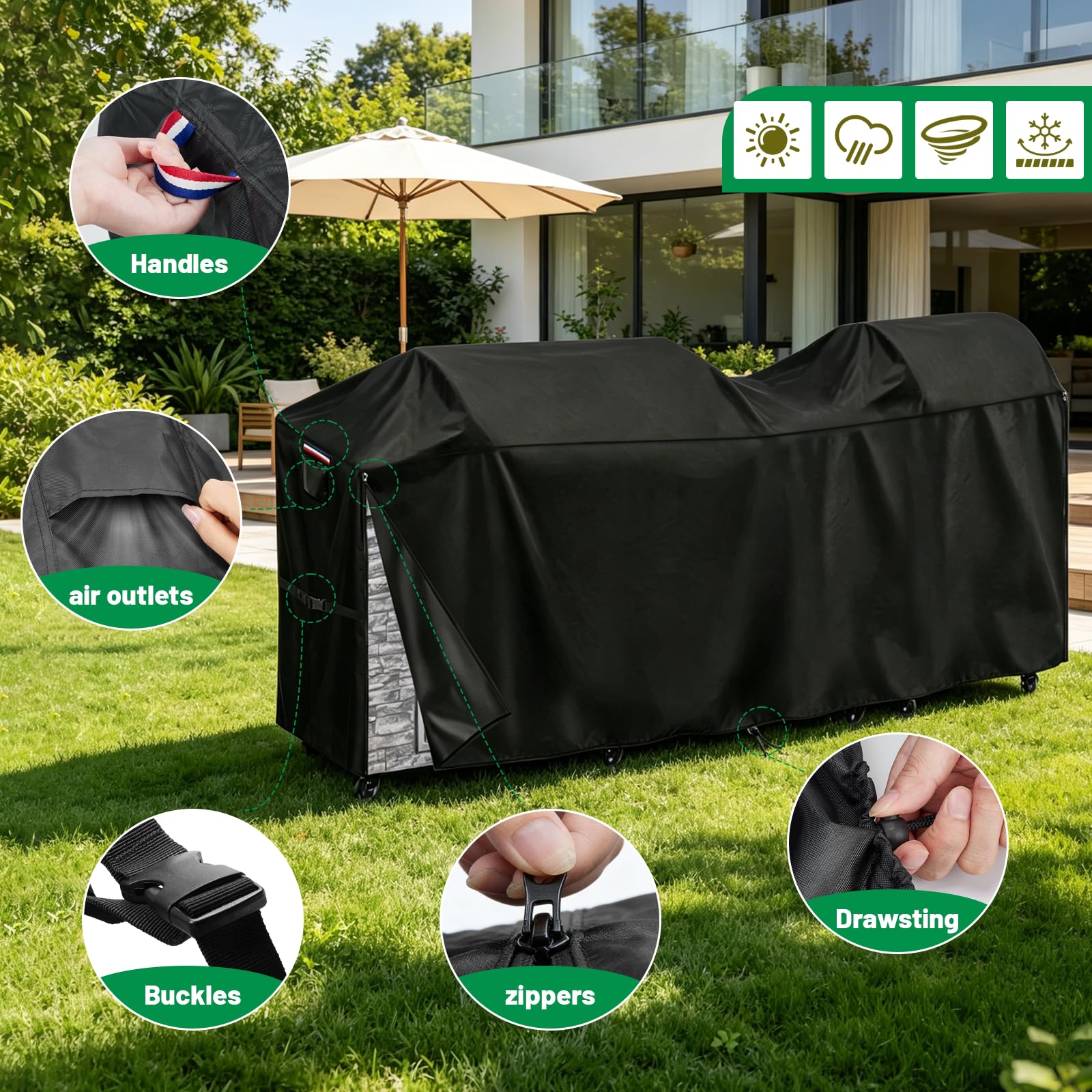 Cubierta para parrilla de exterior de 254 cm, resistente al agua, para isla de barbacoa, se adapta a 254 cm de largo x 89 cm de ancho x 132 cm de alto, protección para islas de cocina al aire libre