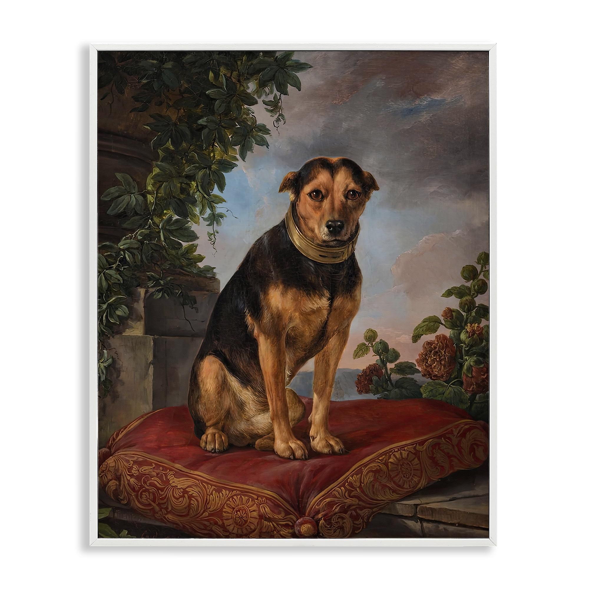 Stupell Industries Coastal White (Textured) 'Historical Dog On Cushion', Framed Giclee Art, White, 24 X 30 Inches, Easy To Hang And Sturdy, Made In Usa, By Lil' Rue
