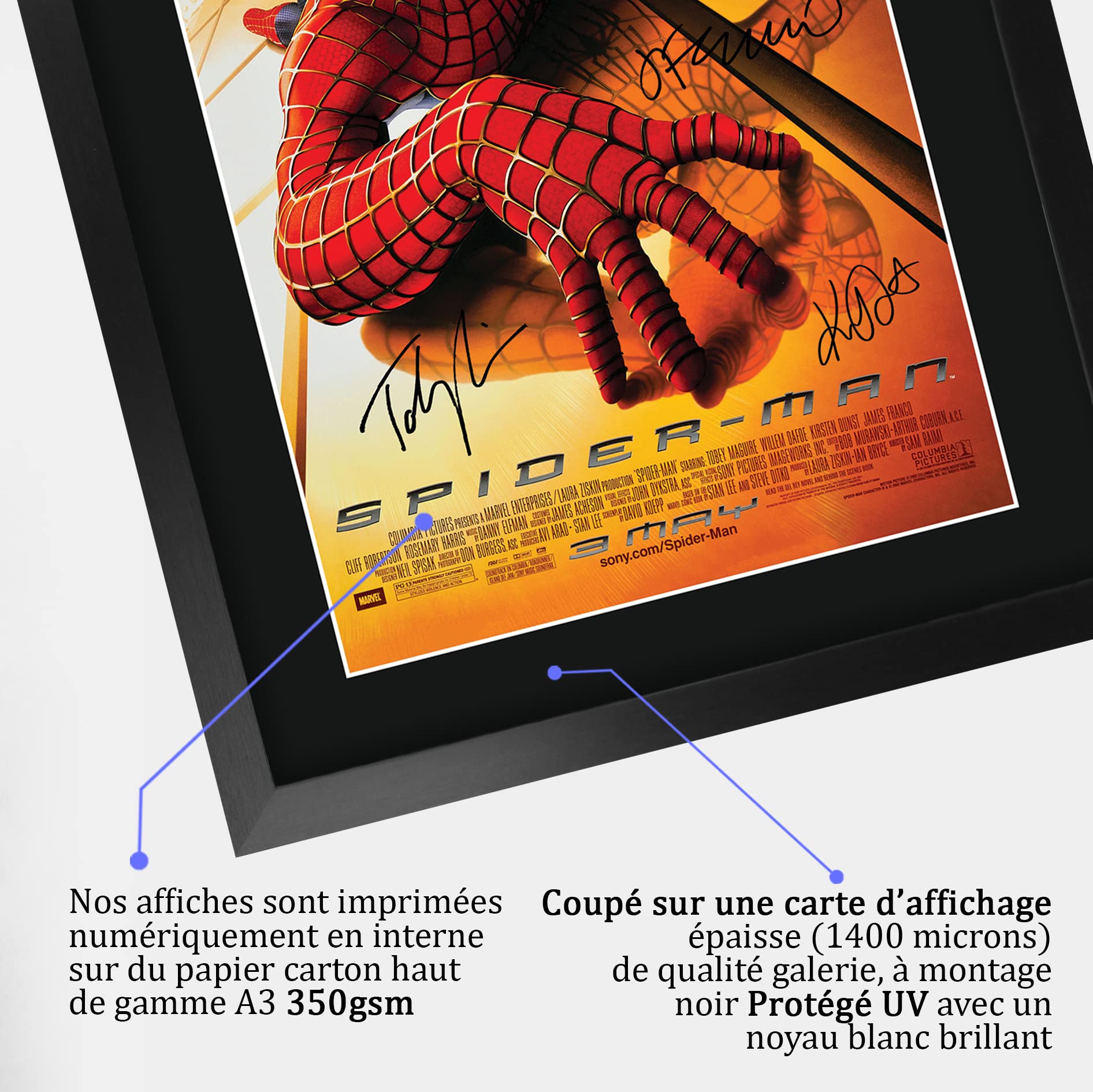 HWC Trading Spider-Man 1 Toby Maguire Cadeaux imprimés affiche photo autographe signée pour les fans de cinéma - A3 Encadré