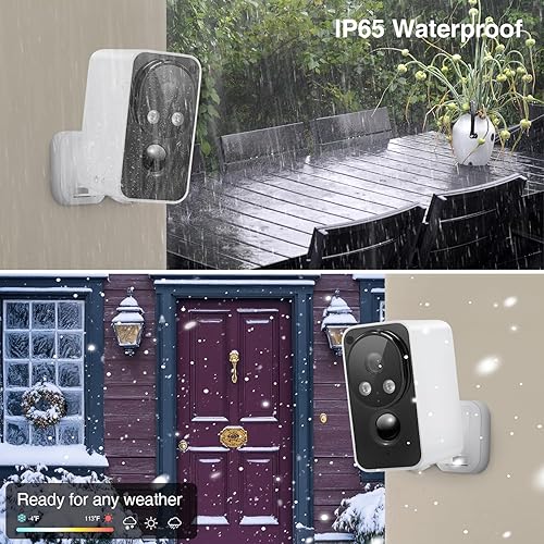 Miniatura 6 de Cámaras de seguridad inalámbricas para exteriores con rotación panorámica de 180 2K para seguridad en el hogar, batería de visión nocturna a color,