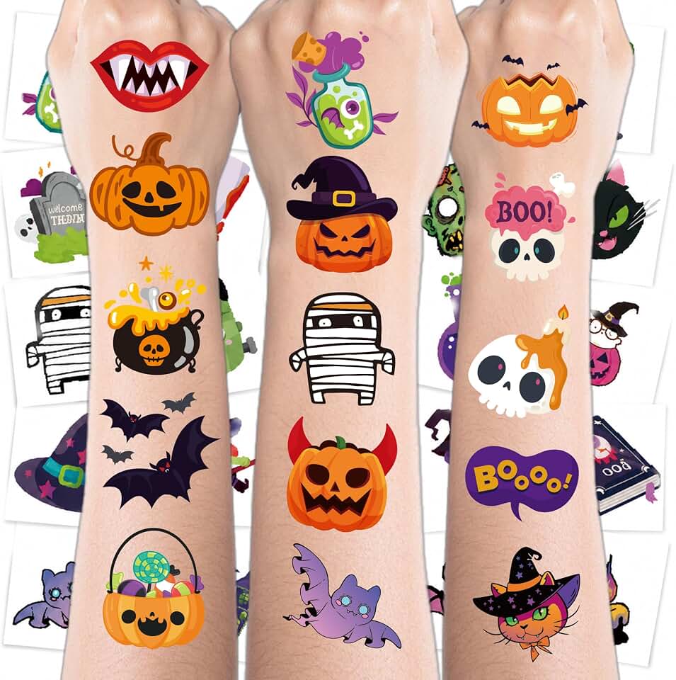 Halloween Party Favors - 150 PCS Halloween Pre-cut Tattoos for Kids | Womens Halloween Costumes 2026 - Halloween Games Treats Toys Gifts Crafts Party Supplies - Halloween Shirts Makeup for Adult