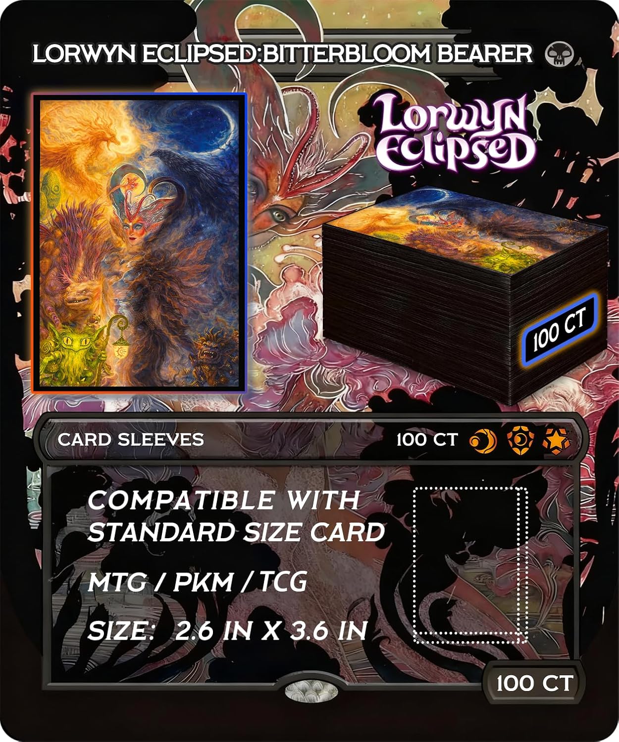 MTG Card Sleeves 100 Pcs Lorwyn Eclipsed Textured Back Art Sleeves Deck Protector, HD Clear Front & Matte Back, Ultra-Durable, Smooth Shuffle Standard Size Card Sleeves Fit TCG MTG Cards