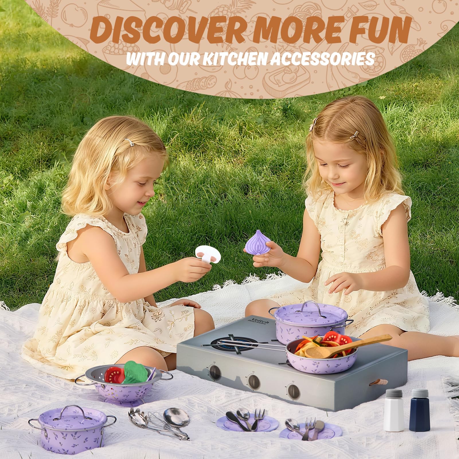 Matschküche Zubehör Outdoor Kinderküche Geschirr Set mit Spieltöpfen | Zubehör für Spielküche, Kindergeschirr & Küchenspielzeug | Kinder Küchenzubehör für Matschküchen (Lila)