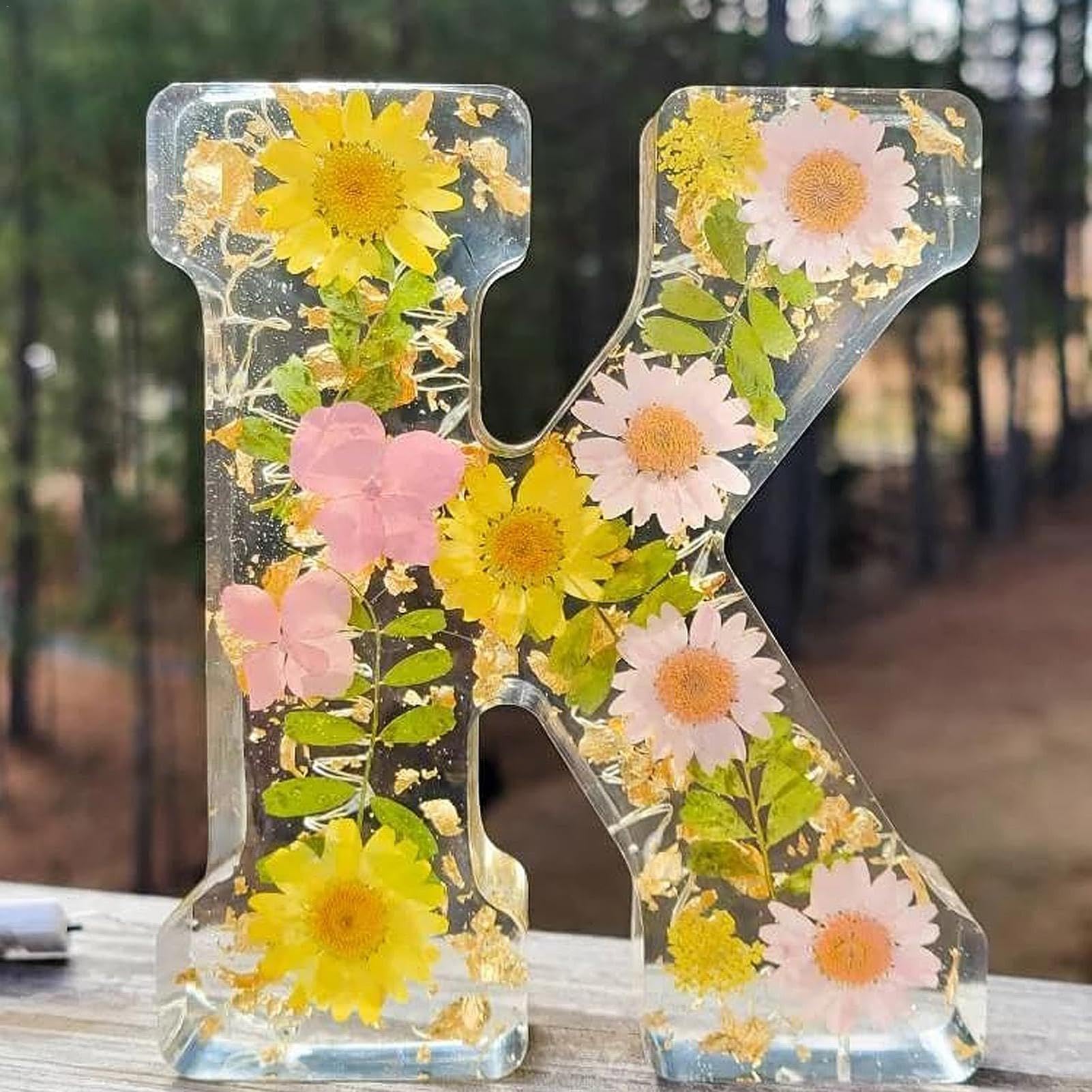Holdes Floral Resin Night Light with Pressed Flower Letters & LED, Decorative Resin Lamp with Initial Letter & Dry Flower, Decoration