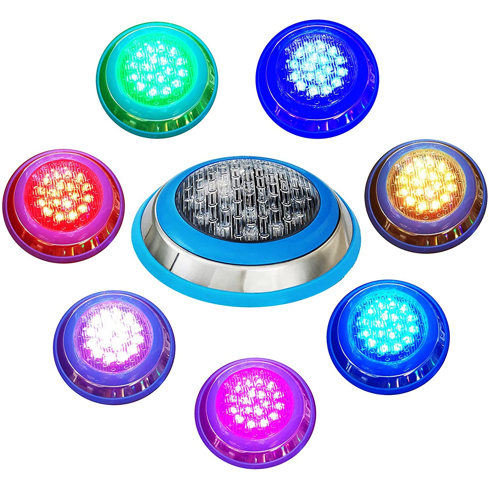 Foco led Piscina Cambio de Color RGB Luces subacuáticas para Piscinas 12V/24V Montado en la Superficie de la Pared IP68 a Prueba de Agua Acero Inoxidable con Mando a Distancia
