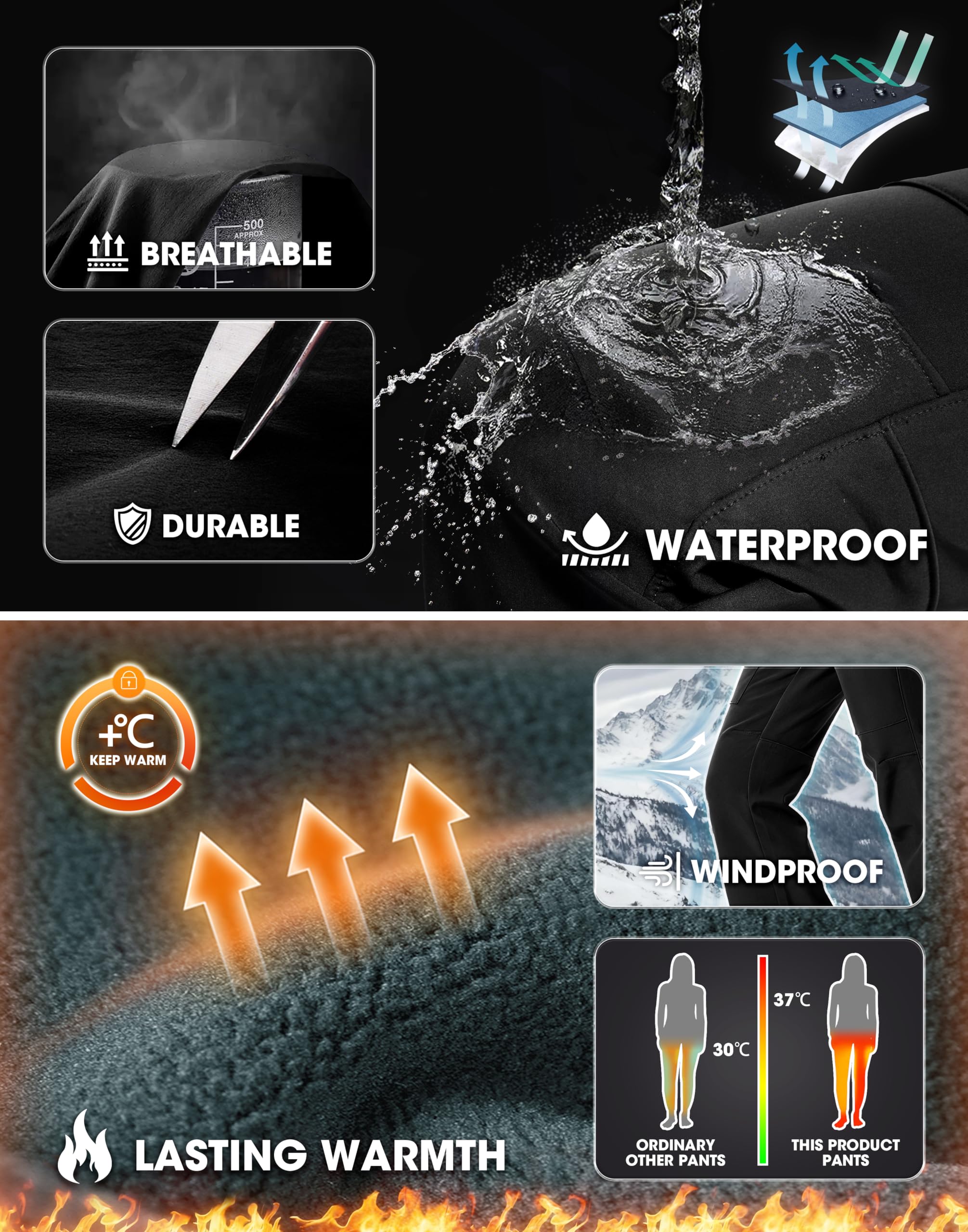 INYOTRAK Women's Snow Ski Pants Waterproof Insulated Fleece Lined Winter Pants Windproof Softshell for Skiing Snowboarding - image 4