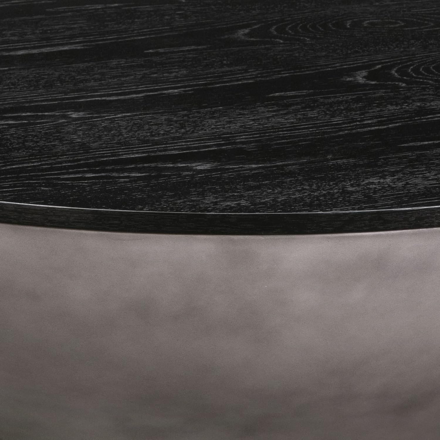 Armen Living Melody Round Coffee Table in Concrete and Black Brushed Oak