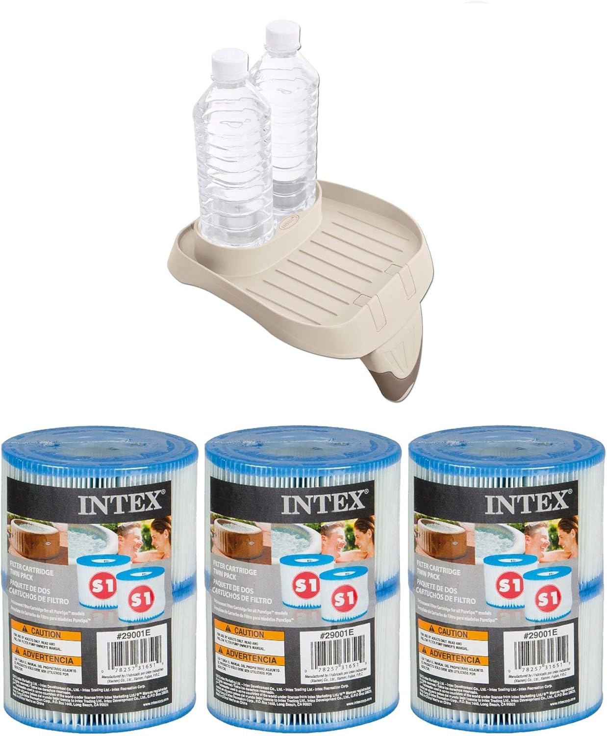 Intex Attachable Cup Holder/Refreshment Tray and Type S1 Pool Filters (3 Pack)