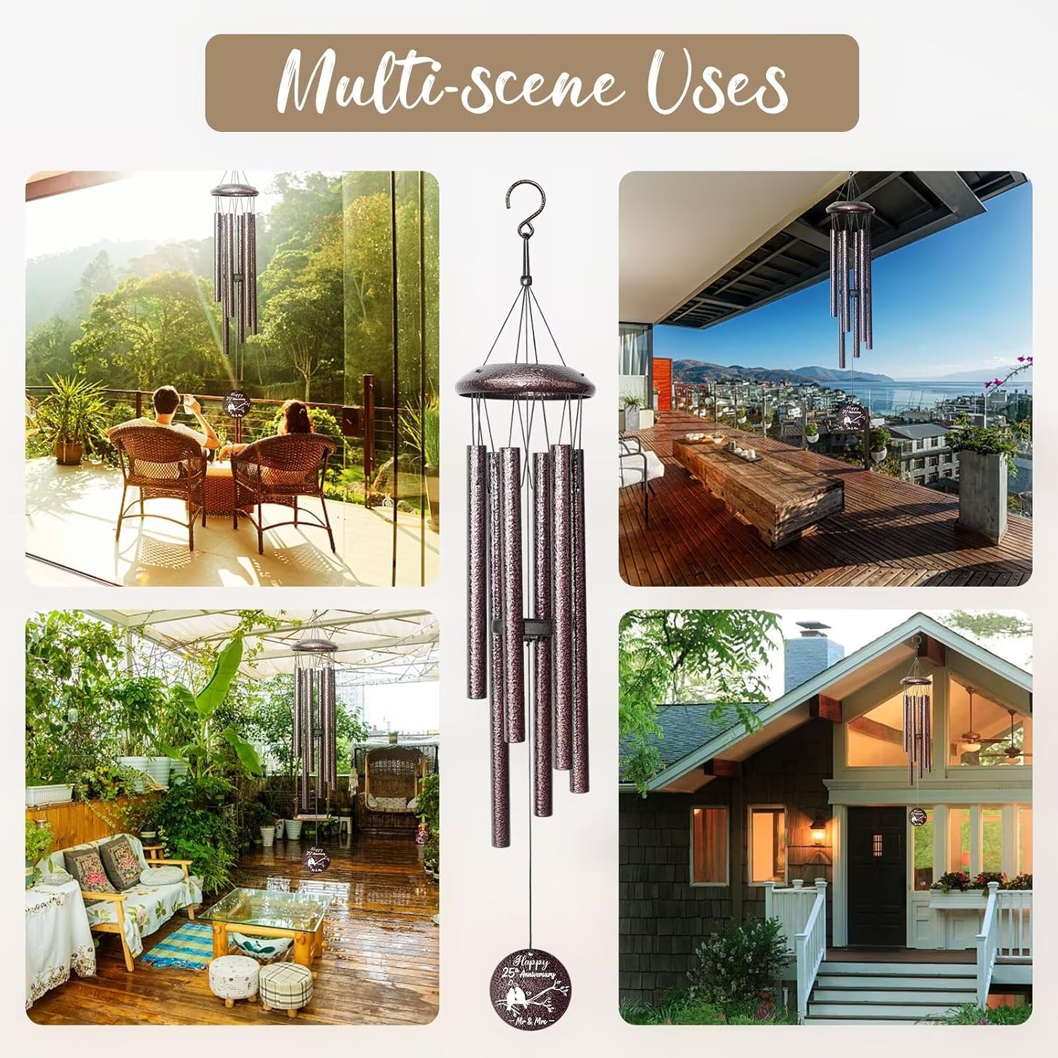 25th Anniversary Wind Chimes Gifts for Men Women, Romantic 25 Year Anniversary for Couples, Parents, Wife, Husband, Friends, Happy Anniversaries Decorations