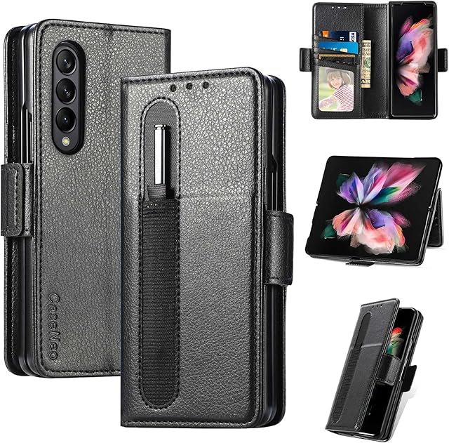 ZCDAYE Case for Samsung Galaxy Z Fold 4, Samsung Z Fold 4 Wallet Phone Case, Premium Flip Leather Phone Case for Samsung Z Fold 4 - Black