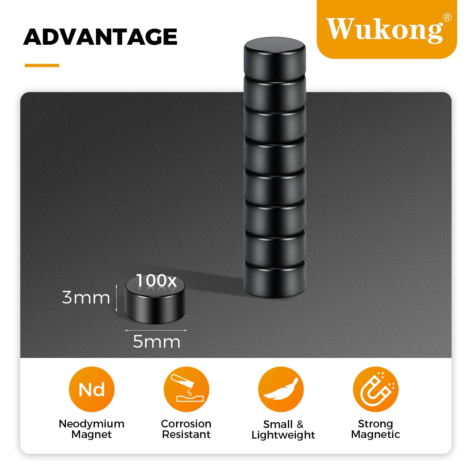 Wukong 100 Pezzi Black Magneti al neodimio, 5x3mm Piccole Calamita Extra Forti Mini Magnete per Frigo, Lavagne, Artigianato, Mappe, Decorazioni