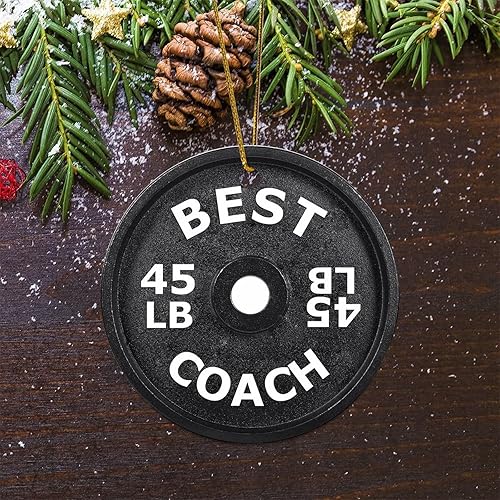 Miniatura 9 de Adorno redondo de Navidad con barra para árbol de Navidad Merry Liftmas, adorno de construcción muscular, 3.2 pulgadas, dos lados, impreso,